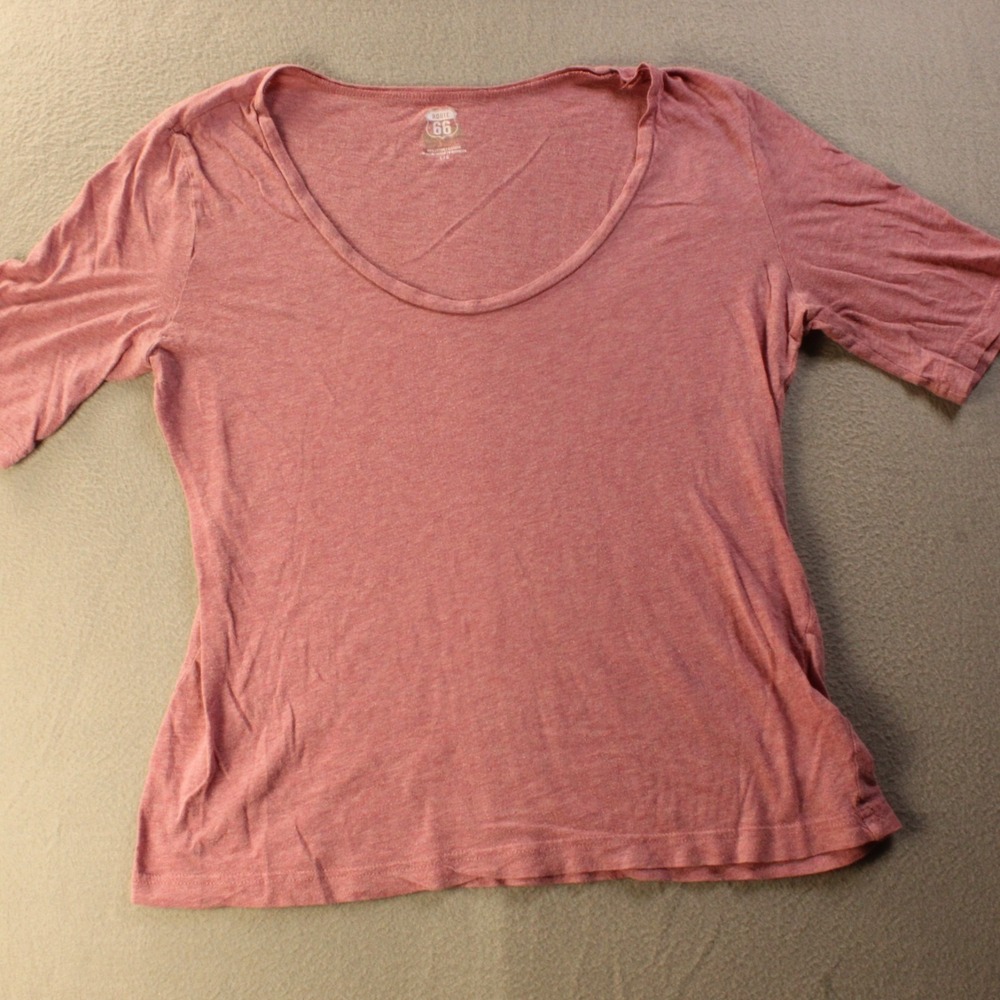 Route 66 Womens‎ Pink V Neck Tee L16 Fitted Stretch Soft Casual Everyday Top